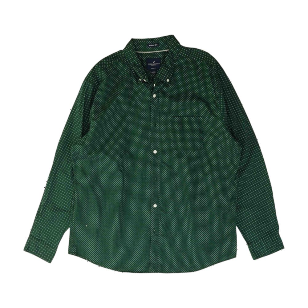 Green Polka Dot Long Sleeve Button Down