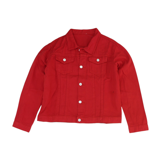 Red Solid Denim Jacket