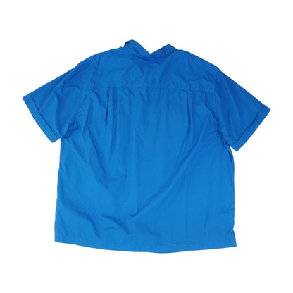 Blue Solid Short Sleeve Button Down