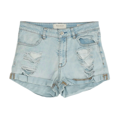 Blue Solid Denim Shorts
