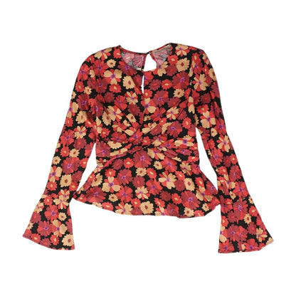 Red Floral Long Sleeve Blouse