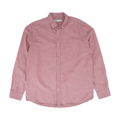 Red Solid Long Sleeve Button Down