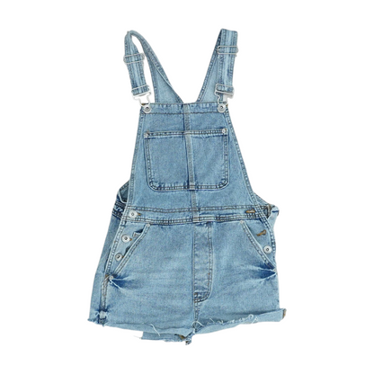 Blue Solid Overalls Shorts