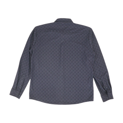 Navy Geometric Long Sleeve Button Down