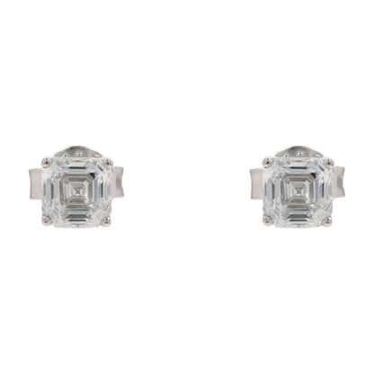 1.00 Ct Sterling Silver Square Lab Grown Diamond Stud Earrings