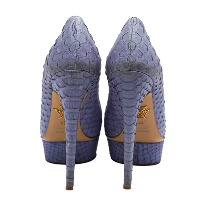 Blue Python Leather Embossed Priscilla Platform Pumps 140