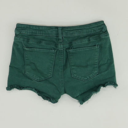Green Solid Denim Shorts