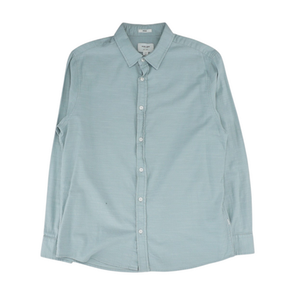 Blue Solid Long Sleeve Button Down