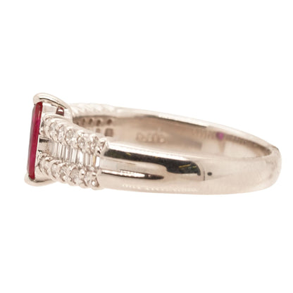 Platinum Marquise Cut Ruby With Diamond Accents Band