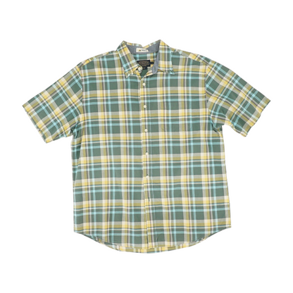 Green Plaid Short Sleeve Button Down