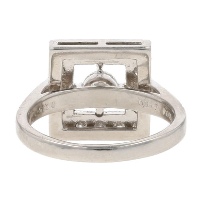 1.00 Ct Platinum Round Diamond Center Deco Style Square Cocktail Ring
