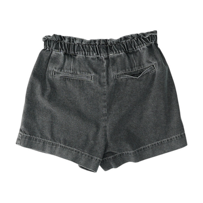 Black Solid Denim Shorts