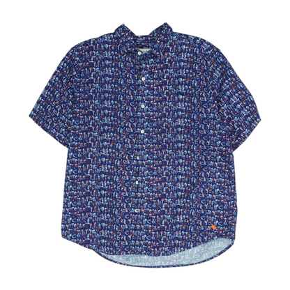 Blue Graphic Short Sleeve Button Down