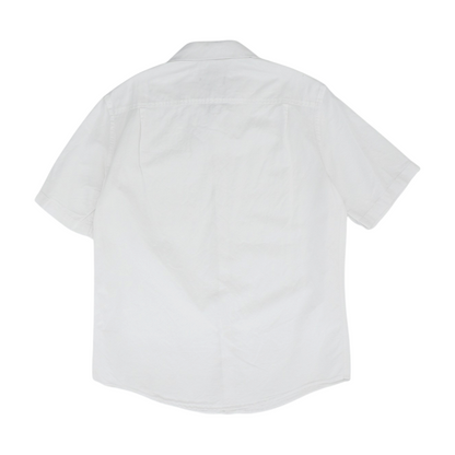 White Solid Short Sleeve Button Down