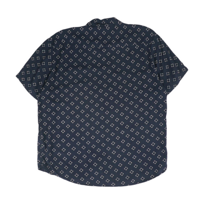 Navy Print Short Sleeve Button Down