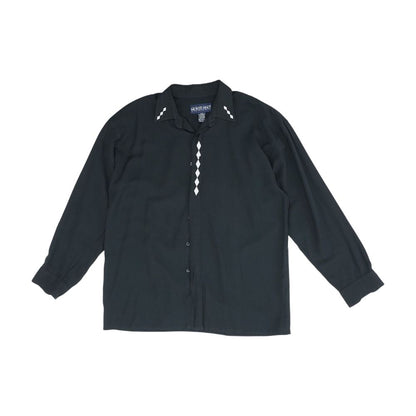 Black Embroidery Detail Long Sleeve Button Down