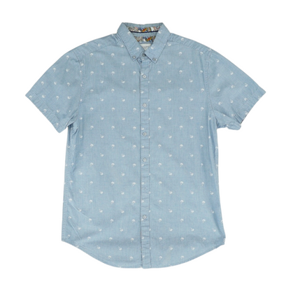 Blue Graphic Short Sleeve Button Down