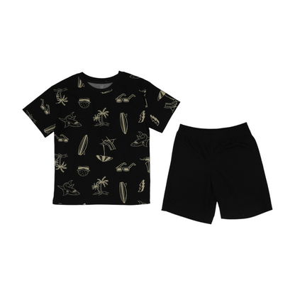 Black Print Short Sleeve Set