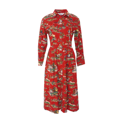 Vintage Red Graphic Midi Dress