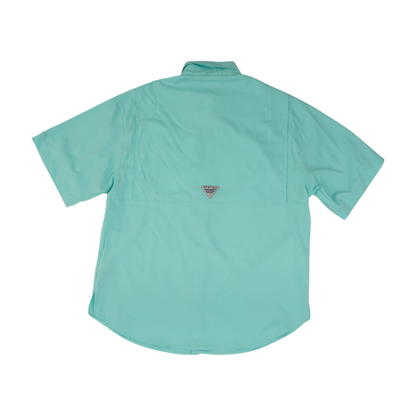 Blue Solid Short Sleeve Button Down
