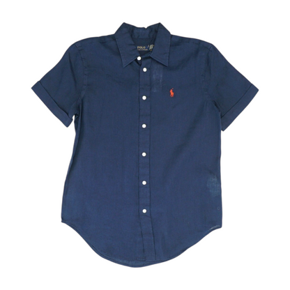 Navy Solid Short Sleeve Button Down