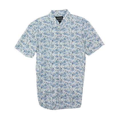 White Print Short Sleeve Button Down