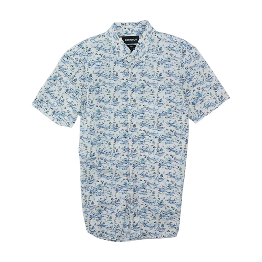 White Print Short Sleeve Button Down