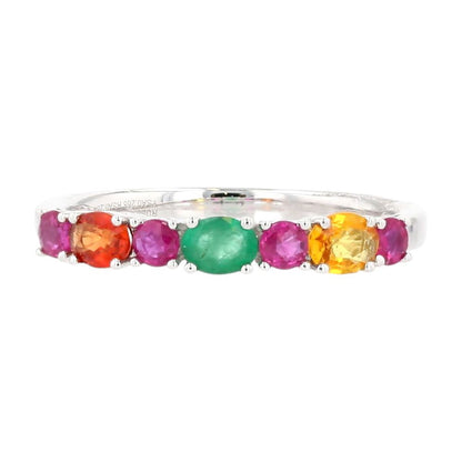 14K White Gold Multi Precious Stone Band