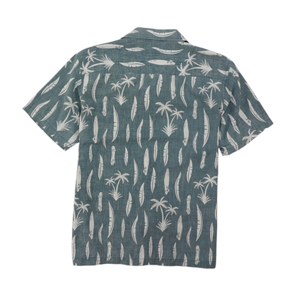 Blue Graphic Short Sleeve Button Down