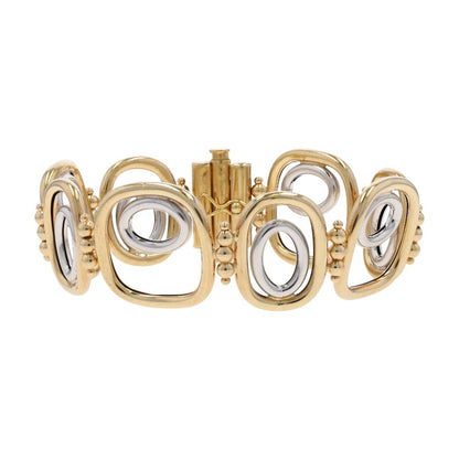 14K Two Tone Gold Organic Oval And Square Link Bracelet