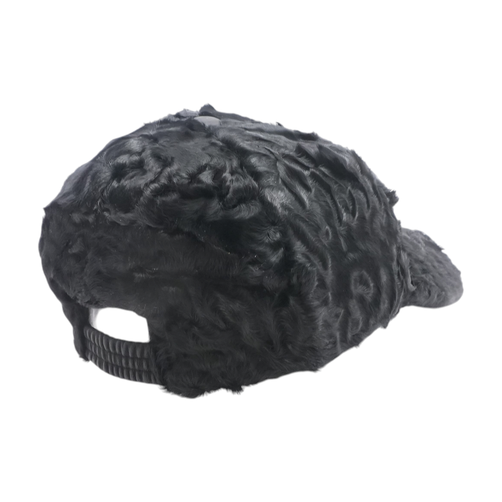 Black Persian Lamb Fur Ballcap Trimmed With Lamb Leather