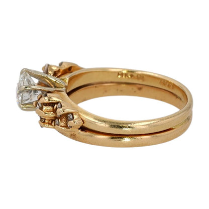 14K Gold Round & Baguette Diamond Engagement Ring W/ Fused Band