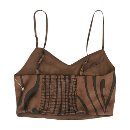 Brown Graphic Sleeveless Blouse