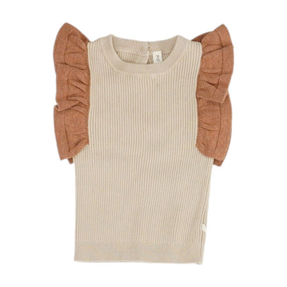 Beige Color Block Crewneck Knit Top