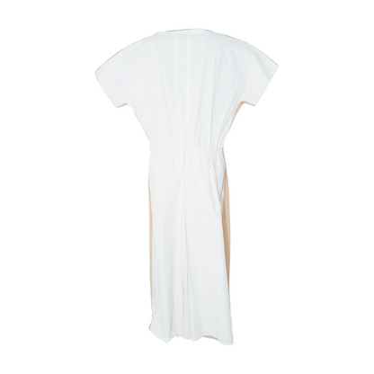 White Solid Midi Dress in White and Tan