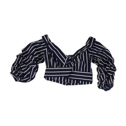 Navy Striped Cropped Blouse