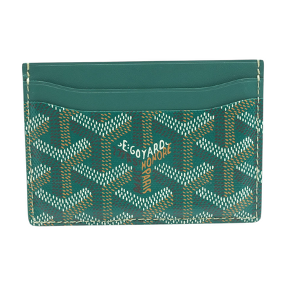 Green Goyardine Canvas & Vauzelles Calfskin Saint Sulpice Card Wallet