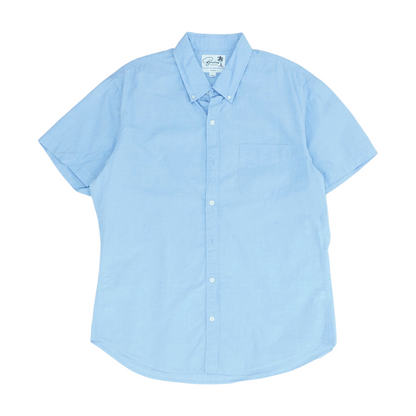 Blue Solid Short Sleeve Button Down