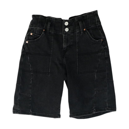 Black Solid Denim Shorts