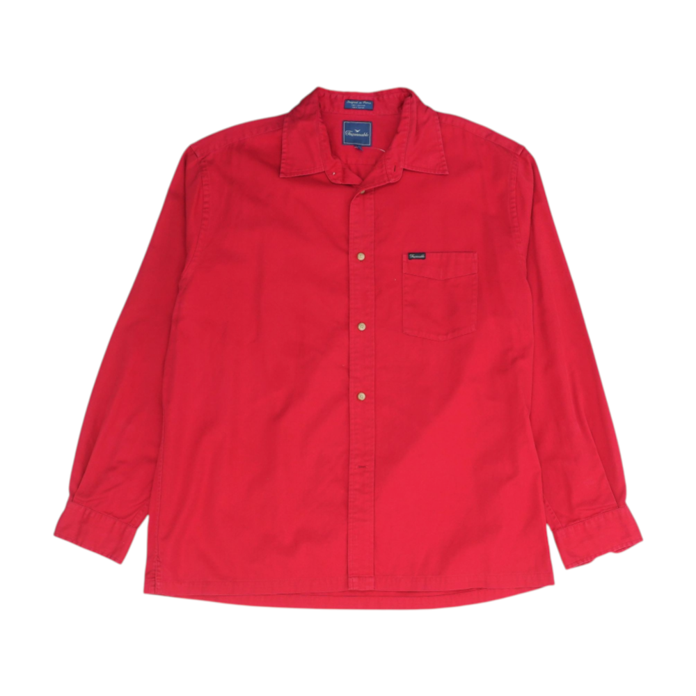 Red Solid Long Sleeve Button Down