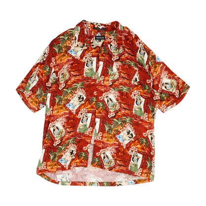 Red Graphic Short Sleeve Button Down