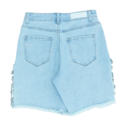 Blue Solid Denim Shorts