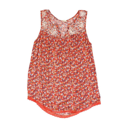Red Floral Sleeveless Blouse