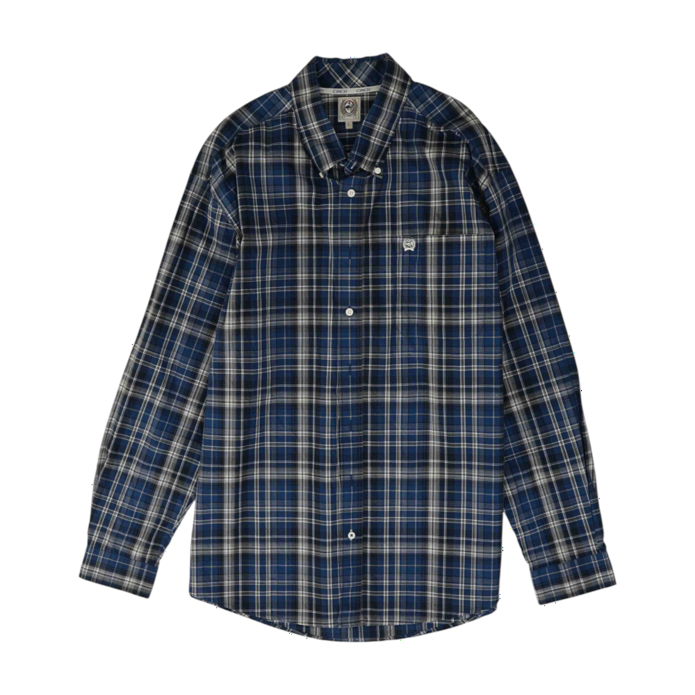 Navy Plaid Long Sleeve Button Down