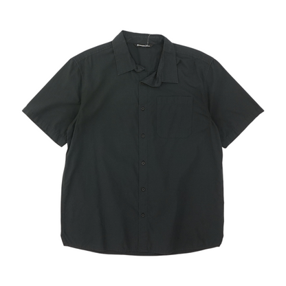 Black Solid Short Sleeve Button Down