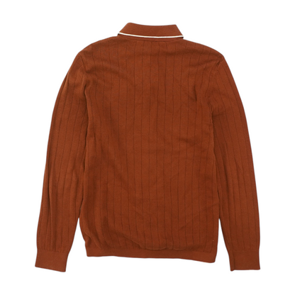Brown Solid Long Sleeve Button Down