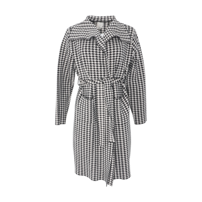 Beige Houndstooth Cardigan Sweater