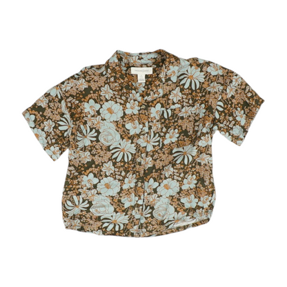 Green Floral Short Sleeve Button Down
