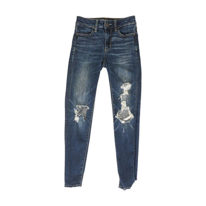 Blue Solid Mid Rise Skinny Leg Jeans