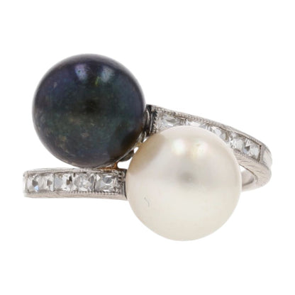 .50 Ct Platinum White And Gray Cultured Pearl With Diamond Accents Cocktail Ring
